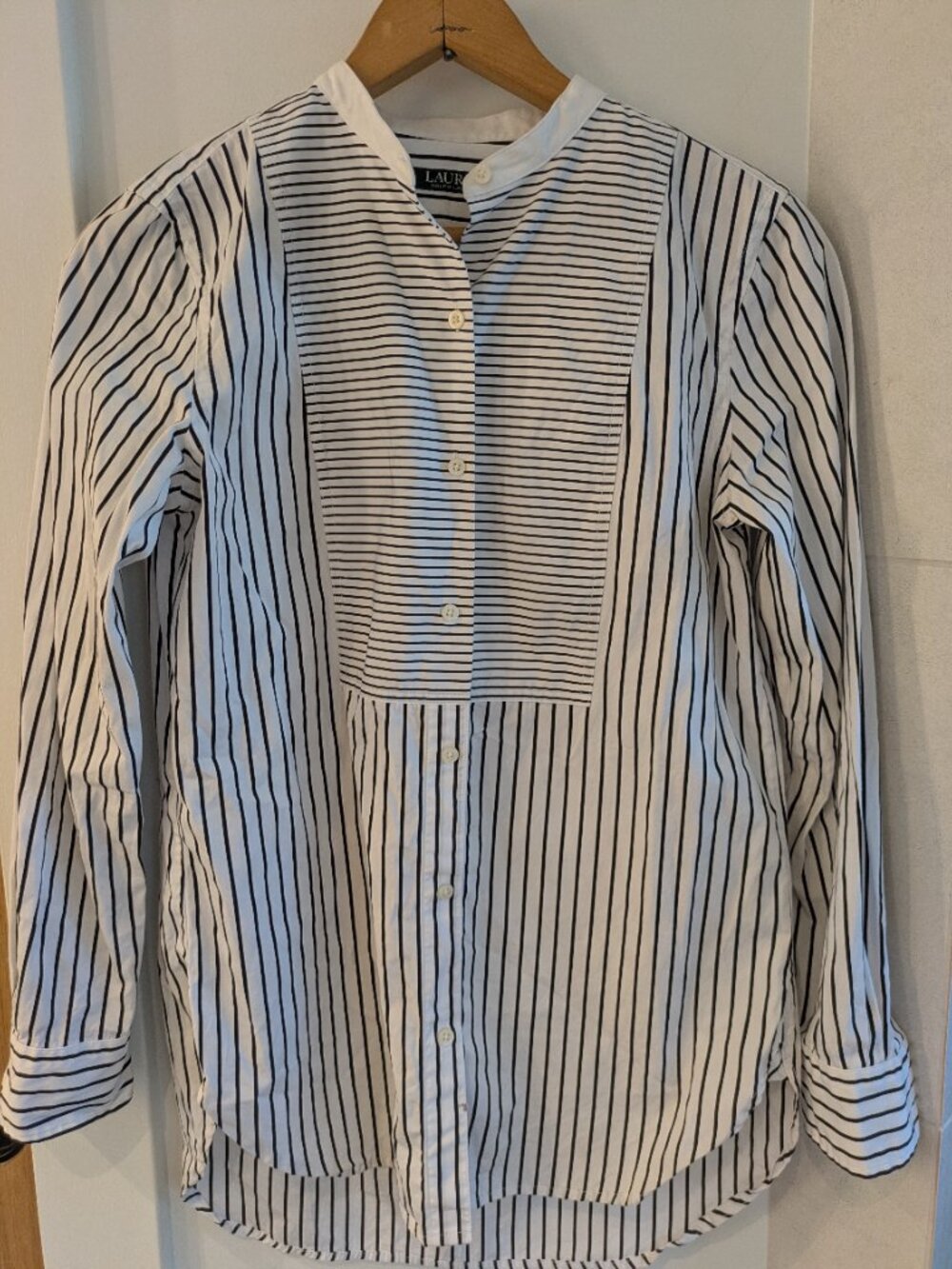 Lauren Ralph Lauren Striped Bib-Front Tuxedo Tunic Shirt Size XS Womens.